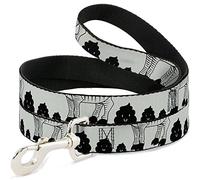 Buckle-Down Zebra Poops Off-White/Black Pet Leash, 6" x 1/2"