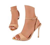 Buckle Slide Sandals Open Toe Stiletto Heels Business Casual Party Shoes, Caqui., 36 EU