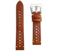 Buckle & Stitch Correa de cuero de carreras hecha a mano | 20 mm, 22 mm, 24 mm, negro, marrón oscuro, tostado, azul marino, correa de repuesto de estilo rallye perforada vintage | Barras de resorte y