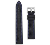 Buckle & Stitch Correa de reloj de silicona perforada | Correa de repuesto negra de alta calidad | Blanco, naranja y azul | 20 mm y 22 mm | Deportes de carreras de goma tropical | Barras de resorte y