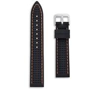 Buckle & Stitch Correa de reloj de silicona perforada | Correa de repuesto negra de alta calidad | Blanco, naranja y azul | 20 mm y 22 mm | Deportes de carreras de goma tropical | Barras de resorte y
