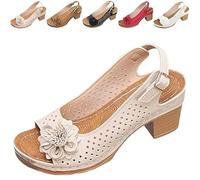 Buckled Square Heel Sandals for Women, Buckled Square Dressy Heel Summer Sandals, Low Peep Toe Slingbacks (Yellow,38)