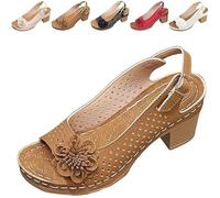 Buckled Square Heel Sandals for Women, Buckled Square Dressy Heel Summer Sandals, Low Peep Toe Slingbacks (Orange,37)