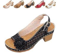 Buckled Square Heel Sandals for Women, Buckled Square Dressy Heel Summer Sandals, Low Peep Toe Slingbacks (Black,42)
