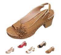 Buckled Square Heel Sandals for Women, Womens Low Slingback Peep Toe Chunky Heeled Dress Sandals Wedge Shoes (Brown,38)