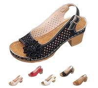 Buckled Square Heel Sandals for Women, Womens Low Slingback Peep Toe Chunky Heeled Dress Sandals Wedge Shoes (Black,41)