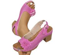 Buckled Square Heel Sandals for Women, Womens Peep Toe Sandals, Low Chunky Heeled Wedges Sandals for Women Dressy (Pink,36)