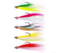 Bucktail Teaser Ganchos con falda de plumas y para flash de cristal para pesca en alta mar, señuelo de agua salada para trucha marina, colores mezclados, tamaño 4, paquete de cinco