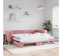 Bucmath Cama de día extensible con colchones, terciopelo rosa, 90 x 200 cm, sofá cama 2 en 1 para habitaciones de invitados, estructura de metal resistente, muebles de diseño moderno
