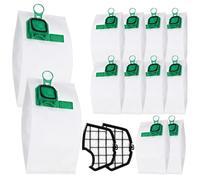 BUCOMTU 12 bolsas para el polvo adecuadas para Vorwerk Kobold VK140, VK150, FP140, FP150 + 2 filtros. Bolsas de filtro de microfibra de alta eficiencia, resistentes al desgarro y a la abrasión