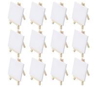 BUCOMTU 12 Mini Caballetes, lienzo de 10 x 10 cm, caballete de madera maciza de 15 x 8 cm, trípode plegable, tablero de creación pintado a mano DIY Exhibición de pintura/arte para niños