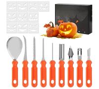 BUCOMTU 20 Pieces Halloween Pumpkin Carving Kit,Con plantillas para tallar calabazas de Halloween, perfectas Decoración de Halloween para niños y adultos