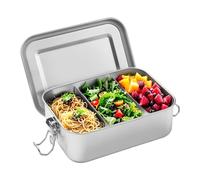 BUCOMTU 850ml Fiambrera Acero Inoxidable, Fiambreras Comida Trabajo con 2 ParticióN ExtraíBle Fiambreras Metalic Portátil Duradera y Ecológica, Fiambrera a Prueba de Fugas para Niños y Adultos