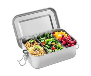 BUCOMTU 850ml Fiambrera Acero Inoxidable, Fiambreras Comida Trabajo con 2 ParticióN ExtraíBle Fiambreras Metalic Portátil Duradera y Ecológica, Fiambrera a Prueba de Fugas para Niños y Adultos