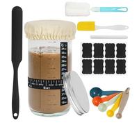 BUCOMTU Kit de Tarro de Inicio de Masa Madre, Tarro de Inicio de Masa Madre con Cinta de Alimentación para Dátiles, Termómetro, Tapa, Espátula de Silicona (1000ML)
