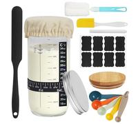 BUCOMTU Kit de Tarro de Inicio de Masa Madre, Tarro de Inicio de Masa Madre con Cinta de Alimentación para Dátiles, Termómetro, Tapa, Espátula de Silicona (700ML)