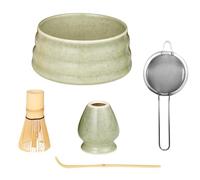 BUCOMTU Kit matcha de 5 piezas, cuenco de matcha, batidor de té Baibenli, soporte para batidor de té, filtro, cuchara de té, juego de matcha adecuado para principiantes