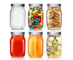 BUCOMTU Pack de 6 Mason Jars 500ML, Tarros de vidrio con tapas, Tarros de conserva de vidrio, Mason Jars Frascos de Vidrios para Avena Nocturna, Mermelada Casera, Encurtidos, Conservas