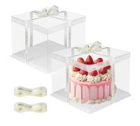 BUCOMTU Paquete de 2 cajas Transparentes para tartas, 30 x 30 x 25 cm cajas Transparentes para tartas con base y cinta, paraTransportar, ideal para cumpleaños y bodas
