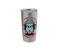 Buda con Auriculares Mindfulness Música Boho Zen Budismo Vaso térmico de acero inoxidable de doble pared