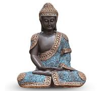 Buda de la Suerte, 41 cm (Celeste) - Budas Decorativos Grandes de Piedra Artificial para Decoracion Jardin Exterior, Figuras Jardin Exterior y Estatuas Decorativas Grandes.