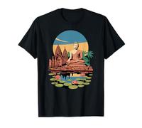 Buda divertido y templo, flor de loto y atardecer zen Camiseta