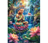 Buda en el jardín de lotos Puzzles 500 Piezas Actividad Familiar Cuento de Hadas mágico de Animales Rompecabezas 3D para Familia Juguete Educativo Aliviar Estrés Decoración Hogar 500 PCS