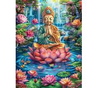 Buda en jardín de lotos Puzzle 500 Piezas Portátil Familiar Compacto Rompecabezas 3D para Familia Desafío Intelectual Maquetas Educativas Construir 500 PCS