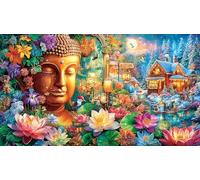 Buda Entre Flores y un Pueblo Invernal Rompecabezas de 1000 Piezas para Adultos - Cartón Reciclado - Decoración 75x50cm/1000pcs