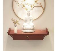 Buda - Estantería de pared de madera con cajón, mesa de altar personal para Pooja e incienso