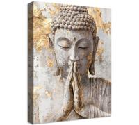 Buda Gris Dorado Marco de Madera Cuadro Moderno Lienzo Decorativos Espiritual Zen Pintura Imagen Adoración Budista Abstracta Cuadros Decoracion Salon Dormitorios Sala de Meditación Yoga Spa 30cmx40cm