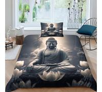 Buda Juego De Funda Nórdica Juego De Cama Tamaño 2 Piezas Reversible Juego De Microfibra Edredón Cubierta Moderna Patrón Cama con estatua de Buda Fundas De Almohada Para Niño Y Niñas Single(135x200cm)