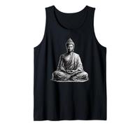Buda Meditación Zen Arte Espiritual Blanco Negro Bosquejo Camiseta sin Mangas