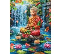 Buda meditando Cerca de Cascada Puzzle 500 Piezas Familiar Pasatiempo Ciencia ficción sueño mágico Rompecabezas 3D para Familia Juguete Educativo Construir Maquetas Aliviar Estrés 500 PCS