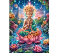 Buda meditando en Estanque de lotos Puzzles 300 Piezas Alivio Estrés Mental Sueño mágico de Ciencia ficción Rompecabezas 3D para Toda La Familia Juguete Educativo Desafío Intelectual 300 PCS