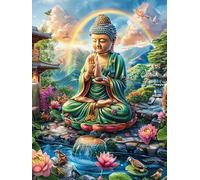 Buda meditando Junto a un Estanque de Loto Rompecabezas 500 Piezas Cartón Resistente para Toda La Familia Dibujo Animado de Paisajes de Cuento de Hadas Diversión Familia Reducir Estrés Mejor Valorado