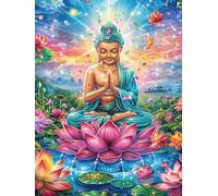 Buda meditando sobre Flor de Loto Puzzle 1000 Piezas Educativo Construir 3D Paisaje Ciencia ficción Rompecabezas para Familia Maquetas Educativas Desafío Intelectual Decoración Hogar 1000 PCS