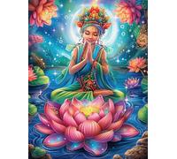 Buda meditando sobre Flor de Loto Puzzle 300 Piezas Familiar Pasatiempo Ciencia ficción sueño mágico Rompecabezas 3D para Familia Juguete Educativo Construir Maquetas Aliviar Estrés 300 PCS