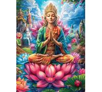 Buda meditando sobre Flor de Loto Puzzle 300 Piezas Familiar Pasatiempo Sueño mágico de Ciencia ficción Rompecabezas 3D para Familia Juguete Educativo Construir Maquetas Aliviar Estrés 300 PCS