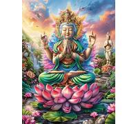Buda meditando sobre Flor de Loto Puzzles 1000 Piezas Maquetas 3D Educativas Ciencia ficción sueño mágico Rompecabezas para Familia Construir DIY Moderno Aliviar Estrés Decoración 1000 PCS