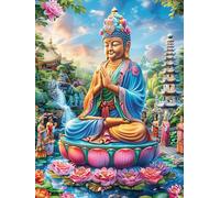 Buda meditando sobre una Flor de Loto Puzzle 500 Piezas Cartón Blanco Premium para Expertos Animales y Plantas Desconectar Estrés Alivio Ansiedad Garantía Satisfacción Regalo Creativo 500 PCS