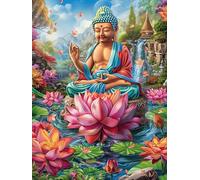 Buda meditando sobre una Flor de Loto Rompecabezas 500 Piezas Cartón Grueso para Parejas Sueño Mágico de Ciencia Ficción Estimulación Mental Actividad Días Libres Decoración Hogar 500