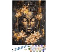 Buda Pintar por Numeros Adultos con Marco 20x30cm, DIY Pintar por Numeros loto Cuadros para Pintar por Numeros Niños Manualidades con Pintura y Pincel, Wall Room Decor Painting, Regalo Mujer -4892