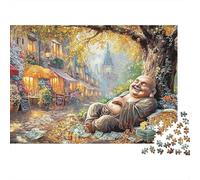 Buda Riqueza Puzzle Relajación 1000 Piezas Adultos Buda Risueño Árbol Dinero Calle Premium Grueso Desafiante Alivio Estrés 70x50cm
