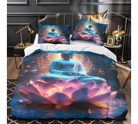 Buda sentado 3D Impresión Edredón funda 3pz Microfibra cremallera oculta meditación espiritual Funda de edredón 2 fundas lavable a máquina Decoración habitación parejas Super king（260x220cm）