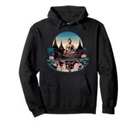 Buda sereno y templo tranquilo, con flores de loto Sudadera con Capucha
