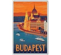 BUDAPEST - Imán gigante para nevera - Cartel de metal húngaro de Hungría Buda Pest Río Danube Europa Húngaro 20,3 x 30,5 cm