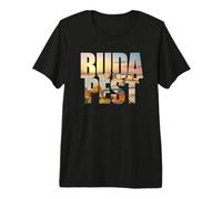 Budapest Text with Hungary Danube River & Parliament Graphic Camiseta Premium
