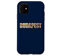 Budapest Text with Hungary Danube River & Parliament Graphic Carcasa para iPhone 11