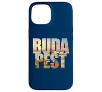 Budapest Text with Hungary Danube River & Parliament Graphic Carcasa para iPhone 15
